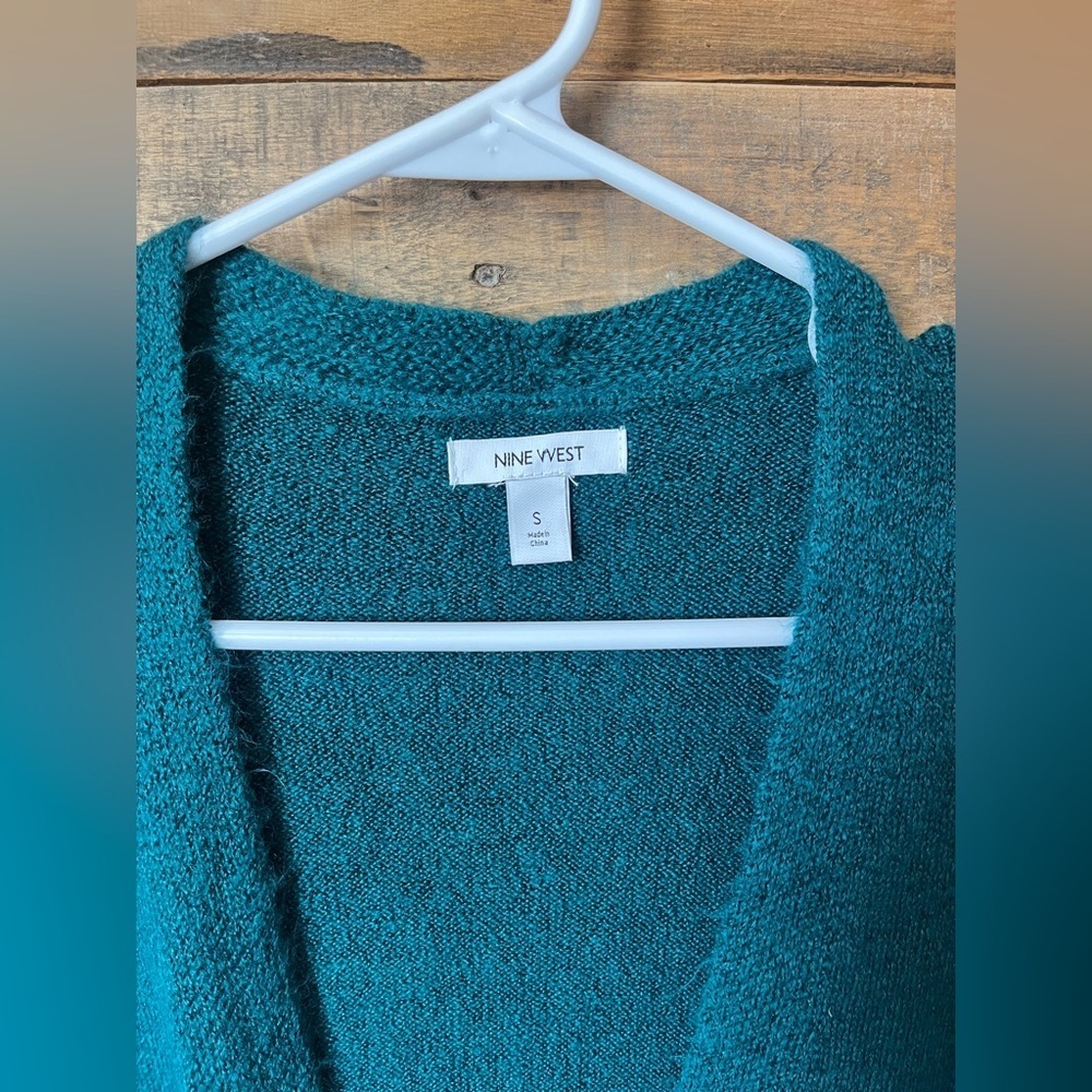 Nine West Teal Open-Front Sweater Cardigan - Picture 3 of 7